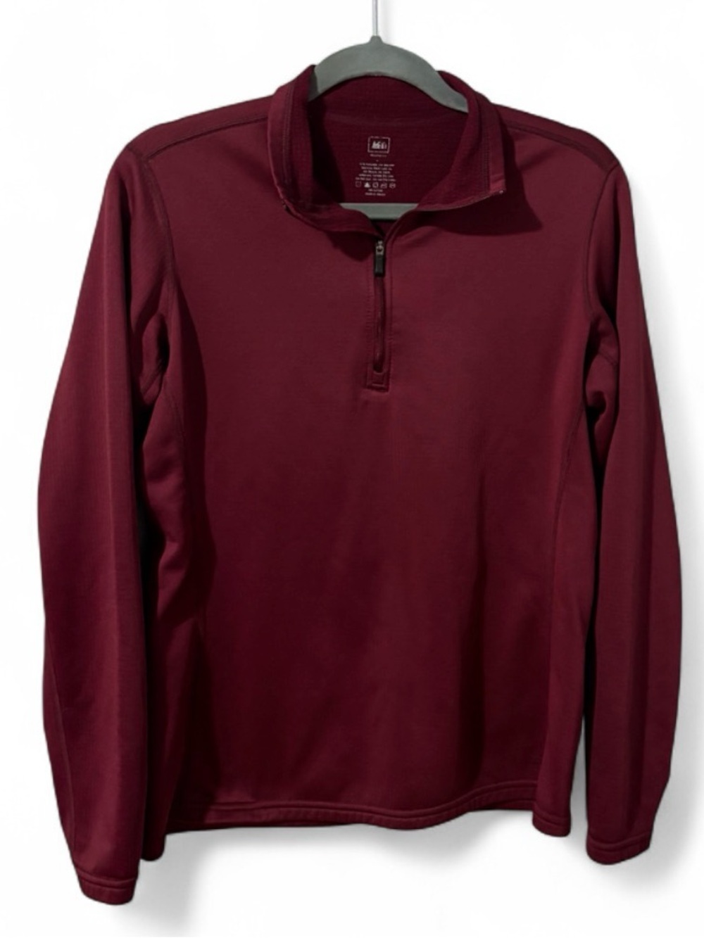 REI Women’s Large Burgundy Quarter Zip Pullover Activewear Hiking Camping Top